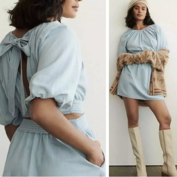 Anthropologie Love The Label Puff Sleeve Open Back Minidress Size XS H34 - Picture 2 of 16